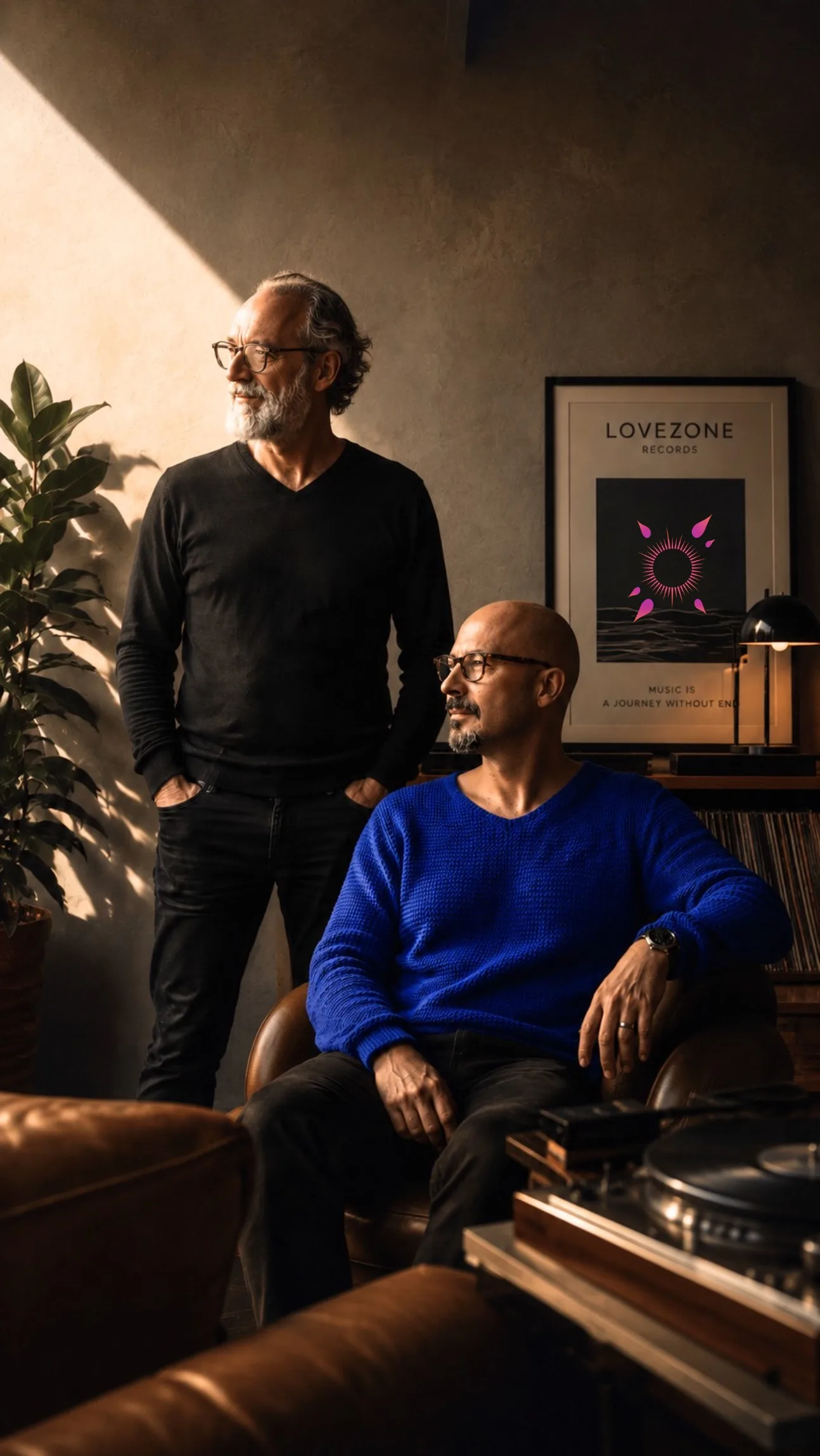 Jean-Christophe and Yann in the Lovezone Records listening room