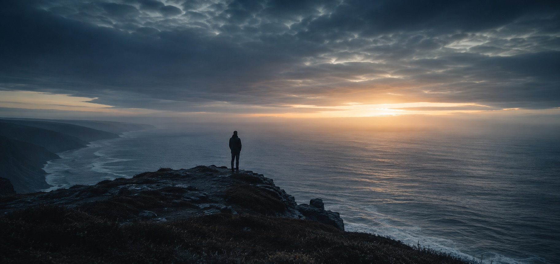 A cinematic ocean horizon at golden hour